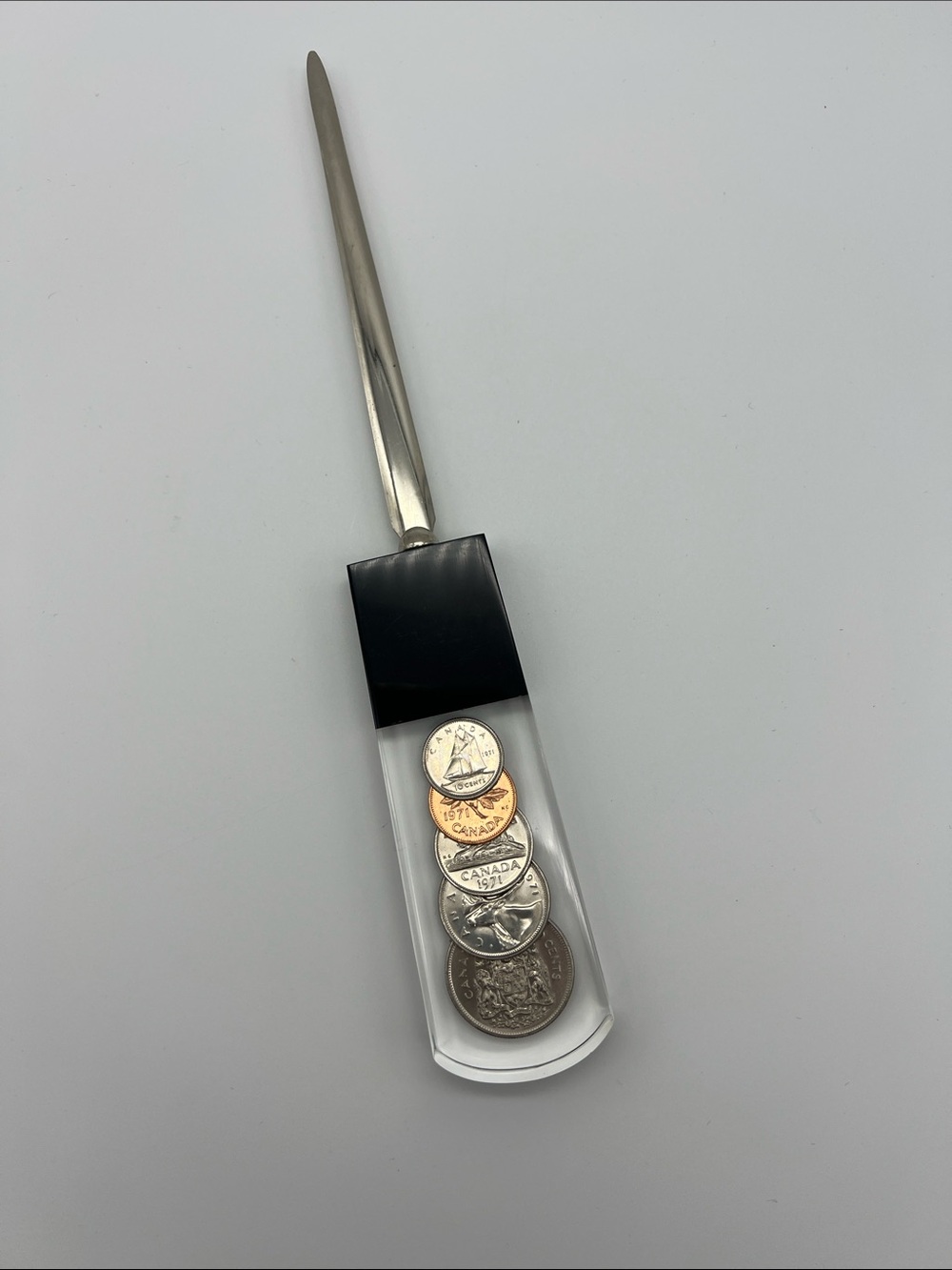 Vintage 1971 “Unique Canada” Coin Lucite Letter Opener